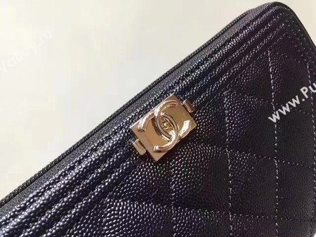 Boy Chanel Zip Around Wallet Black Cannage Pattern CHA5264 Gold