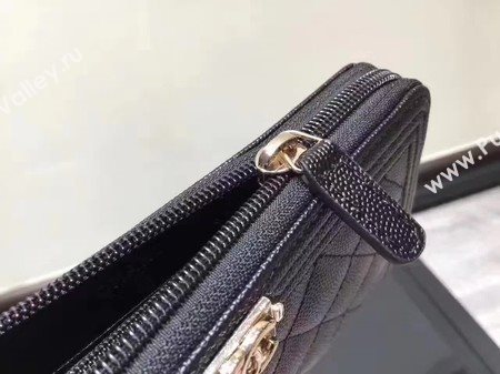 Boy Chanel Zip Around Wallet Black Cannage Pattern CHA5264 Gold