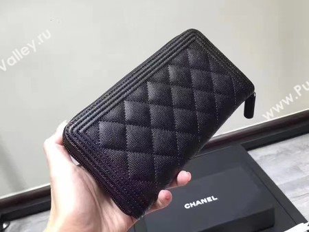 Boy Chanel Zip Around Wallet Black Cannage Pattern CHA5264 Gold