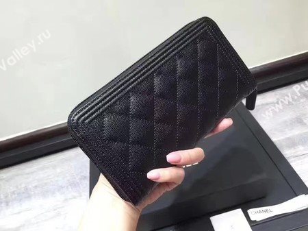 Boy Chanel Zip Around Wallet Black Cannage Pattern CHA5264 Silver