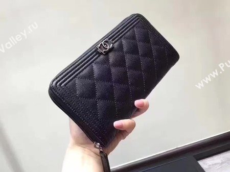 Boy Chanel Zip Around Wallet Black Cannage Pattern CHA5264 Silver