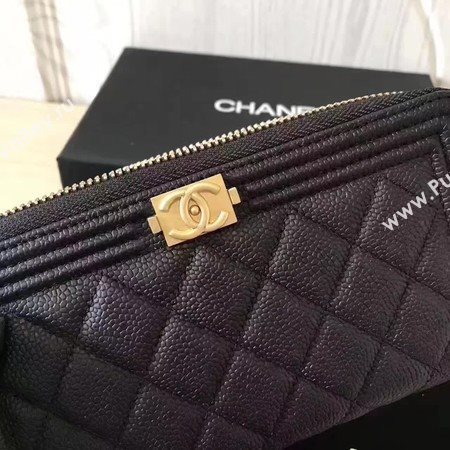 Boy Chanel Zip Around Wallet Cannage Pattern CHA5265 Black