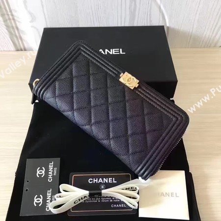 Boy Chanel Zip Around Wallet Cannage Pattern CHA5265 Black