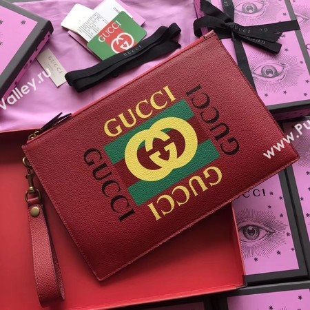 Gucci GG Marmont Calfskin Leather Clutch 466489 Red