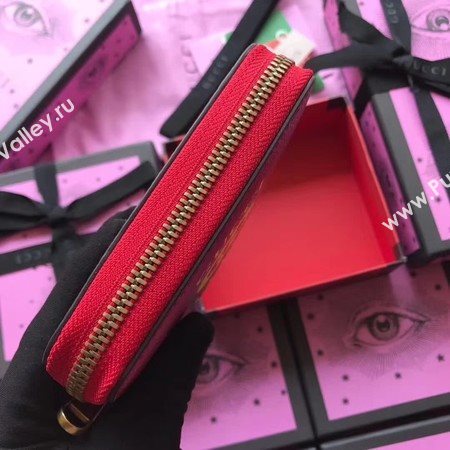 Gucci Print Leather Card Case 496319 Red