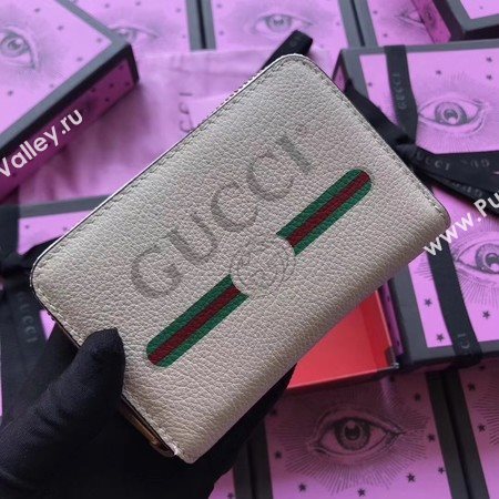 Gucci Print Leather Card Case 496319 White