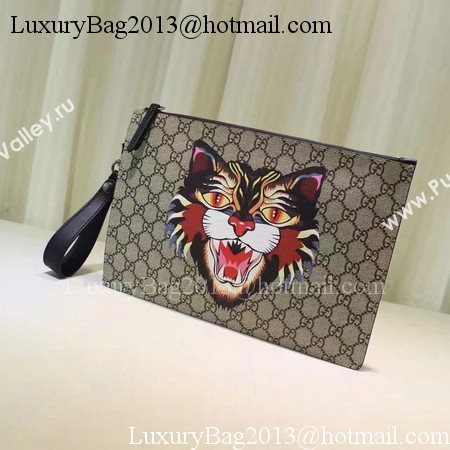 Gucci Angry Cat Print GG Supreme Pouch 473904 Angry Cat