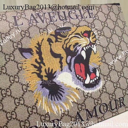 Gucci Angry Cat Print GG Supreme Pouch 473904 Tiger
