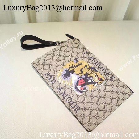 Gucci Angry Cat Print GG Supreme Pouch 473904 Tiger