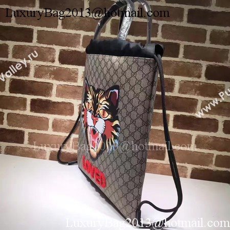 Gucci Angry Cat Print Soft GG Supreme Drawstring Backpack 473872 Angry Cat