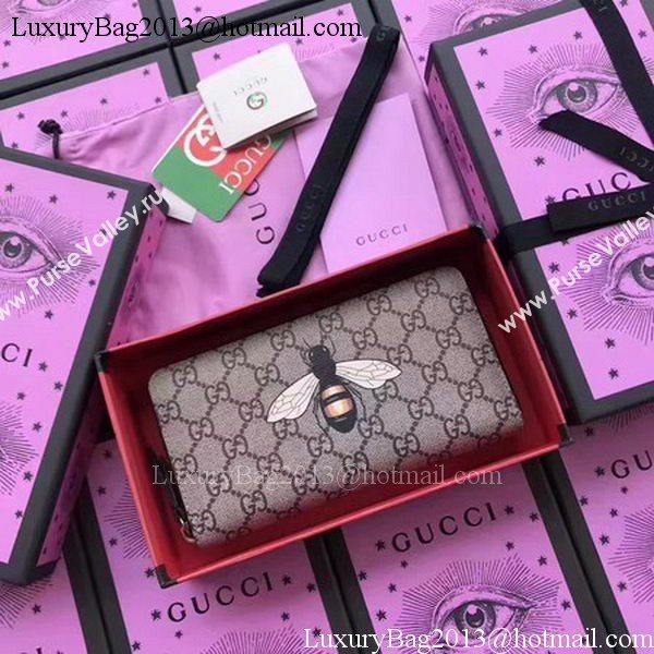 Gucci Bee Print GG Supreme Zip Around Wallet 451273 BEE