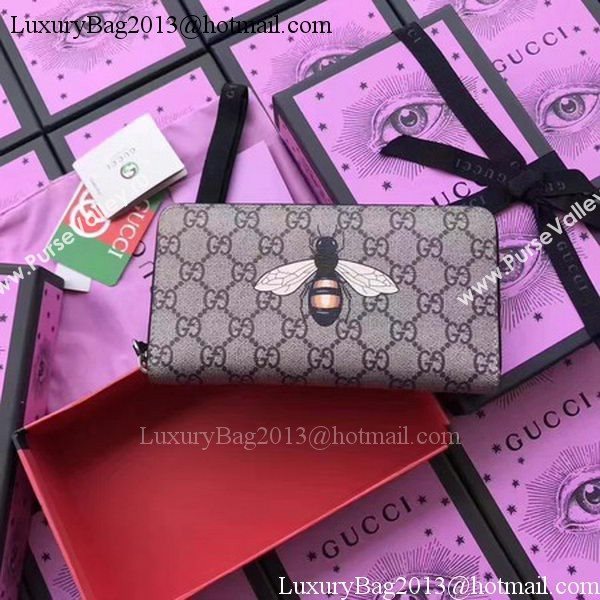 Gucci Bee Print GG Supreme Zip Around Wallet 451273 BEE