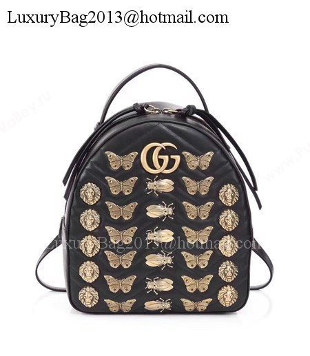 Gucci GG Marmont Animal Studs Leather Backpack 476671 Black