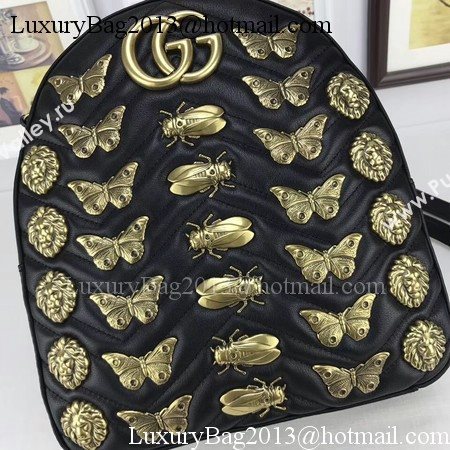 Gucci GG Marmont Animal Studs Leather Backpack 476671 Black