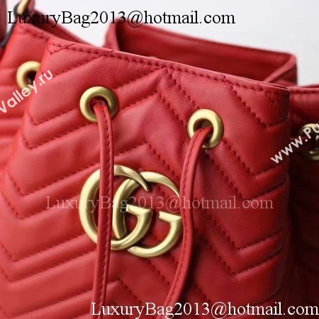 Gucci GG Marmont Quilted Leather Bucket Bag 476674 Red