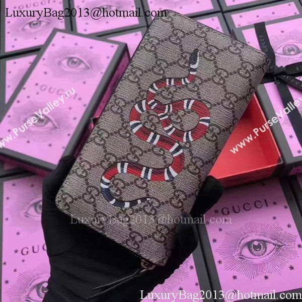 Gucci Snake print GG Supreme Zip Around Wallet 451273 Red