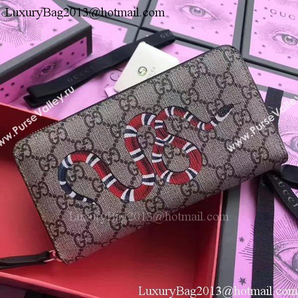 Gucci Snake print GG Supreme Zip Around Wallet 451273 Red