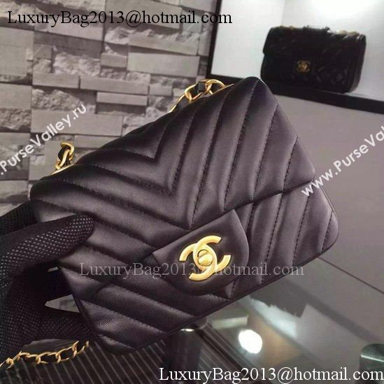 Chanel Classic mini Flap Bag Black Chevron Sheepskin Leather A68748 Gold