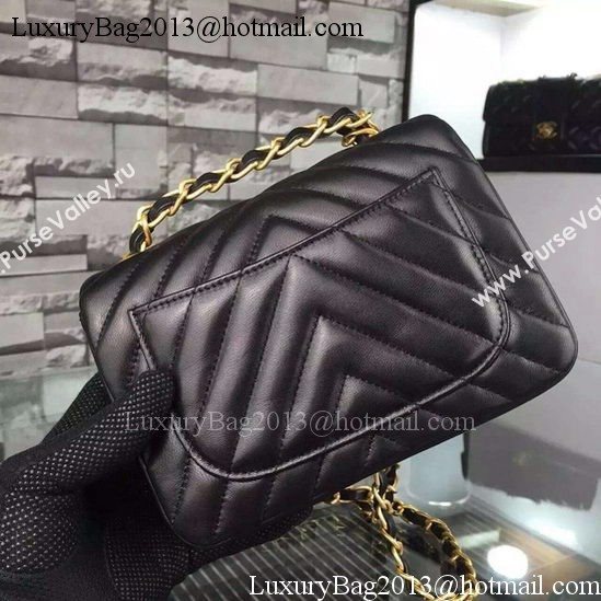 Chanel Classic mini Flap Bag Black Chevron Sheepskin Leather A68748 Gold