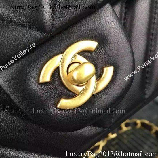 Chanel Classic mini Flap Bag Black Chevron Sheepskin Leather A68748 Gold