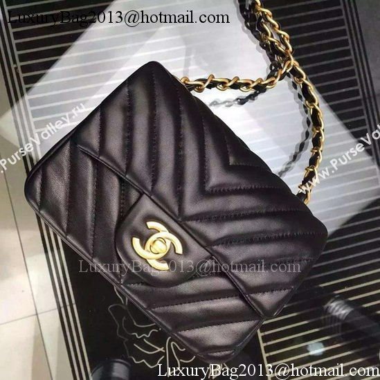 Chanel Classic mini Flap Bag Black Chevron Sheepskin Leather A68748 Gold