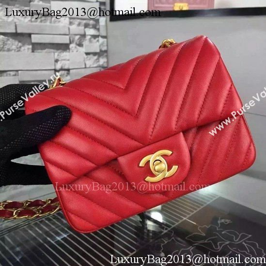 Chanel Classic mini Flap Bag Chevron Sheepskin Leather A68748 Red