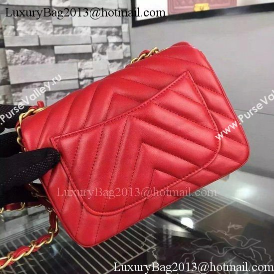 Chanel Classic mini Flap Bag Chevron Sheepskin Leather A68748 Red