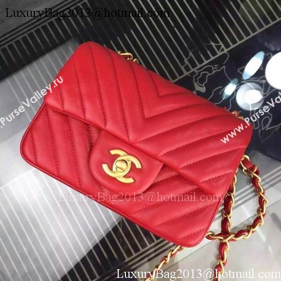 Chanel Classic mini Flap Bag Chevron Sheepskin Leather A68748 Red