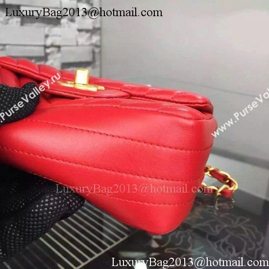 Chanel Classic mini Flap Bag Chevron Sheepskin Leather A68748 Red