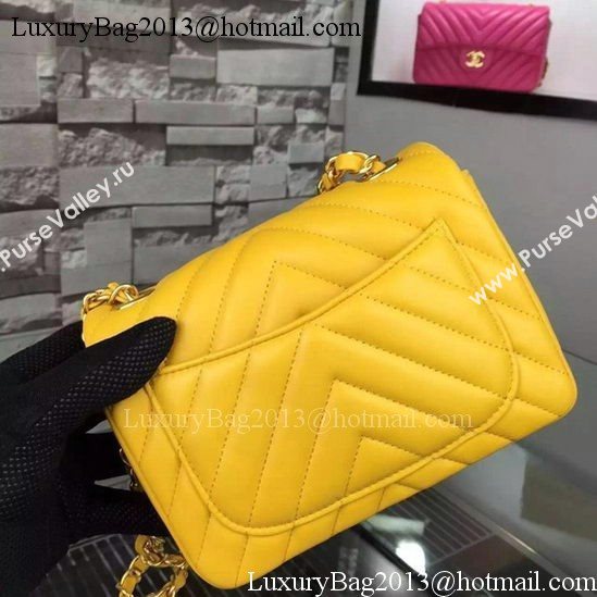 Chanel Classic mini Flap Bag Chevron Sheepskin Leather A68748 Yellow