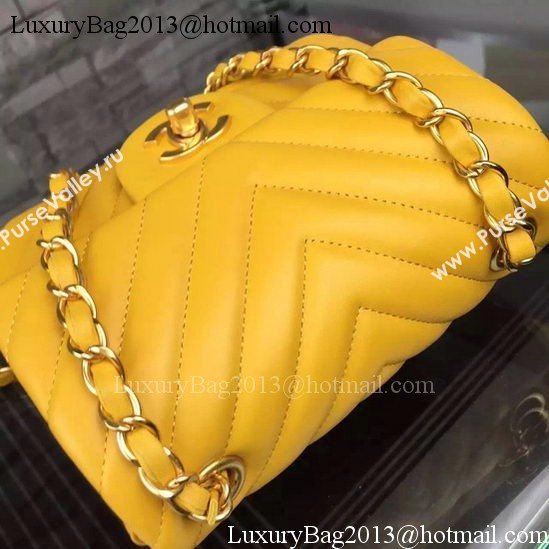 Chanel Classic mini Flap Bag Chevron Sheepskin Leather A68748 Yellow