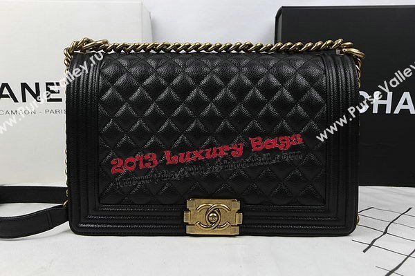 Boy Chanel Flap Bags Original Black Cannage Pattern A67088 Gold