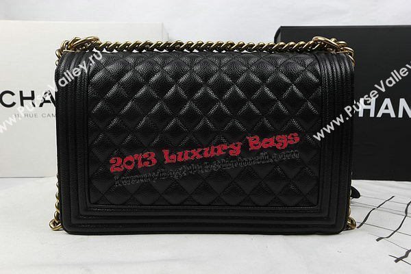 Boy Chanel Flap Bags Original Black Cannage Pattern A67088 Gold