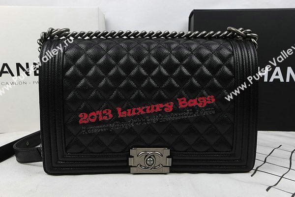 Boy Chanel Flap Bags Original Black Cannage Pattern A67088 Silver