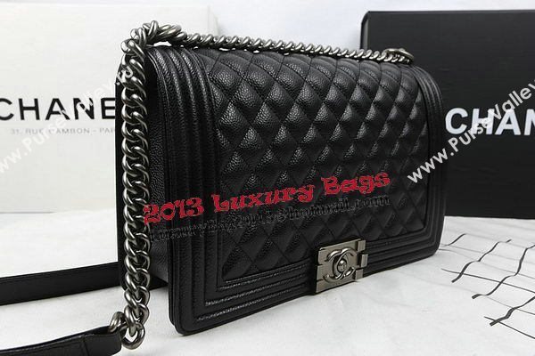 Boy Chanel Flap Bags Original Black Cannage Pattern A67088 Silver