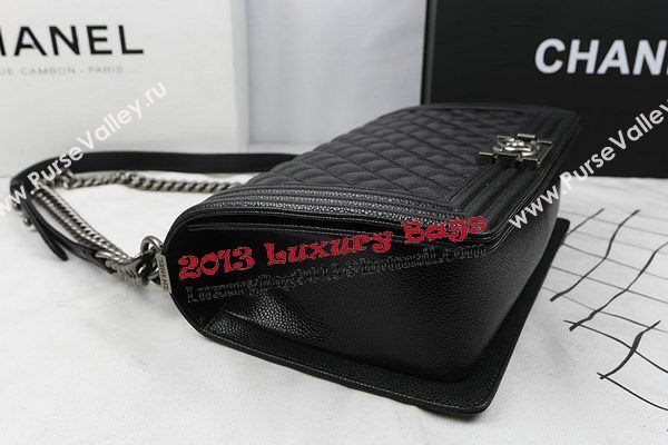 Boy Chanel Flap Bags Original Black Cannage Pattern A67088 Silver