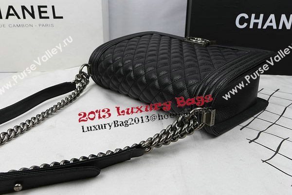 Boy Chanel Flap Bags Original Black Cannage Pattern A67088 Silver