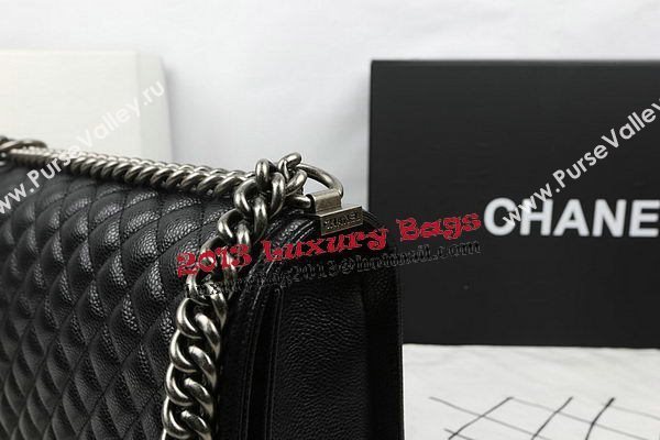 Boy Chanel Flap Bags Original Black Cannage Pattern A67088 Silver