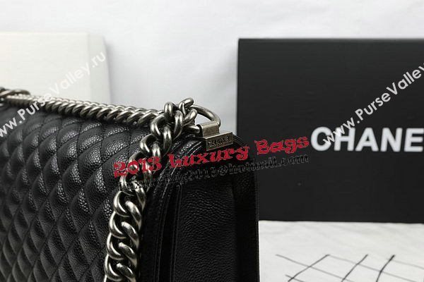 Boy Chanel Flap Bags Original Black Cannage Pattern A67088 Silver