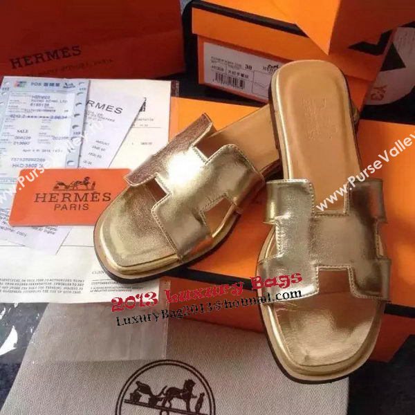 Hermes Slipper Calfskin Leather HO0476 Gold