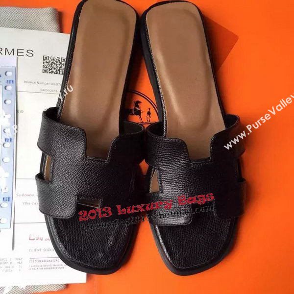 Hermes Slipper Calfskin Leather HO0485 Black