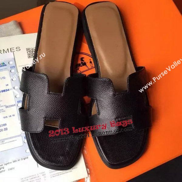 Hermes Slipper Calfskin Leather HO0485 Black