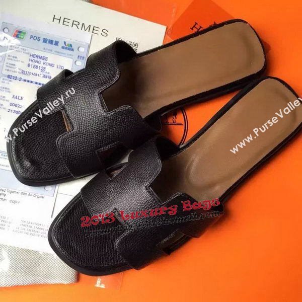 Hermes Slipper Calfskin Leather HO0485 Black