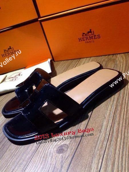 Hermes Slipper Patent Leather HO0403 Black