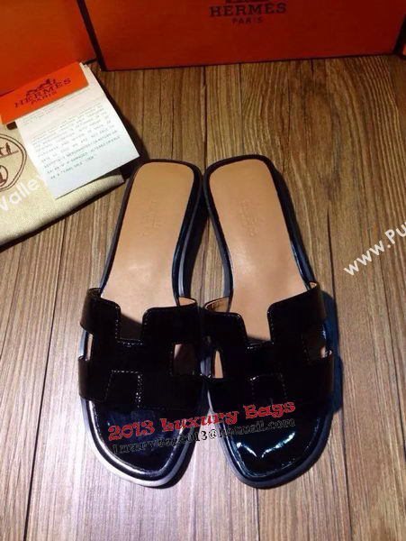 Hermes Slipper Patent Leather HO0403 Black