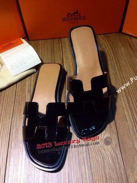 Hermes Slipper Patent Leather HO0403 Black