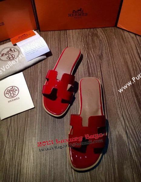 Hermes Slipper Patent Leather HO0403 Red