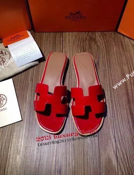 Hermes Slipper Patent Leather HO0403 Red