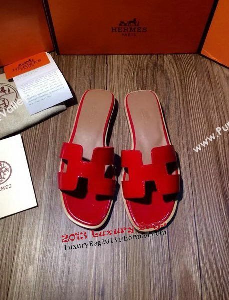 Hermes Slipper Patent Leather HO0403 Red