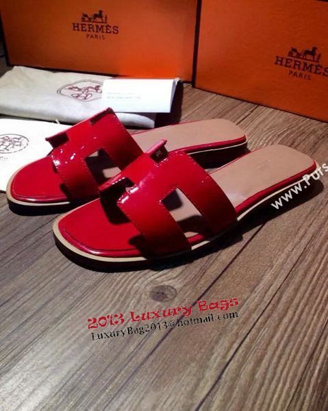 Hermes Slipper Patent Leather HO0403 Red